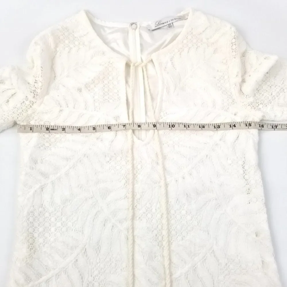 LOVERS + FRIENDS White Lace Tassel Tie Long Sleeve Boho Mini Dress Minimal 9XS